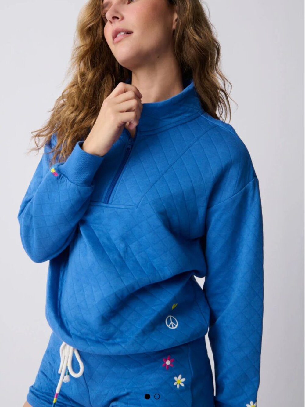 PJ Salvage Electric Vibes Blue Quilted Quarter Zip Sweatshirt Small